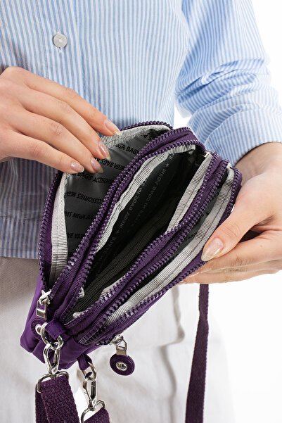 NEMO BAGS Purple Unisex Wallet, 4 Compartments, Phone Holder, Original Crinkle Fabric, Cross Strap Shoulder Bag, 20X12Cm