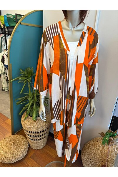 DOLCE QUEEN طقم كيمونو نسائي منقوش ذو لون برتقالي بني