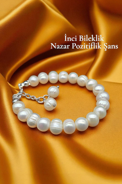 NBS Beautiful Naturel Stones Real Pearl Bracelet Adjustable 8 mm for Women (Gift, Wedding, Engagement, Invitation)