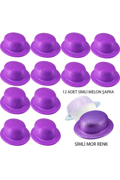 lowell home Pălărie de petrecere rotundă cu melon argintiu de culoare violet 12 buc
