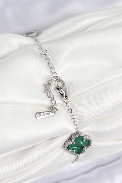 Toptan Bulurum 316L Steel Pearlescent Emerald Green Silver Color Clover Women's Bracelet