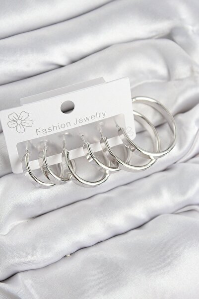 Toptan Bulurum Brass Ring Model Silver Color Women's Set Earrings