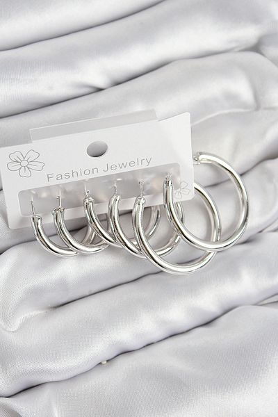 Toptan Bulurum Brass Ring Model Silver Color Women's Set Earrings