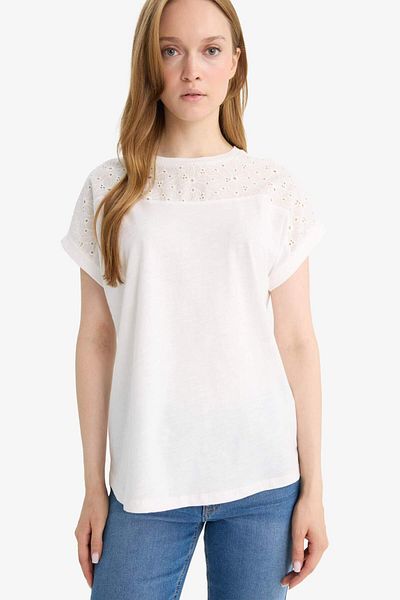 DeFacto Crew Neck Flared Cotton Short Sleeve T-Shirt E9898Ax25Au