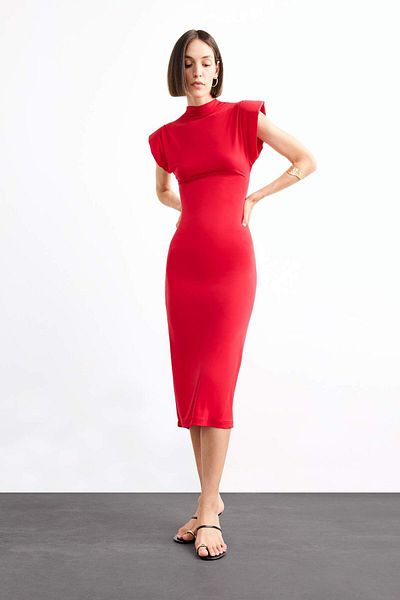 DeFacto Fitted Stand Collar Sleeveless Midi Dress G0395Ax25Sm