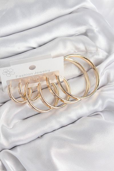 Toptan Bulurum Brass Ring Model Gold Color Women's Set Earrings
