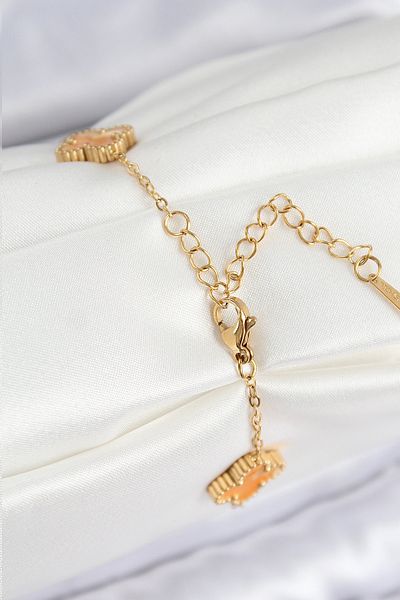 Toptan Bulurum 316L Steel Pearlescent Orange Gold Color Clover Women's Bracelet