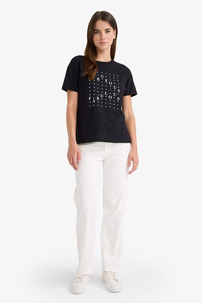 DeFacto Relax Fit Crew Neck Printed Combed Cotton Short Sleeve T-Shirt F8462Ax25Au