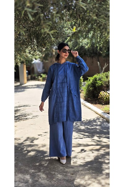 Henna Elisa Keten kapüşonlu spor tunik
