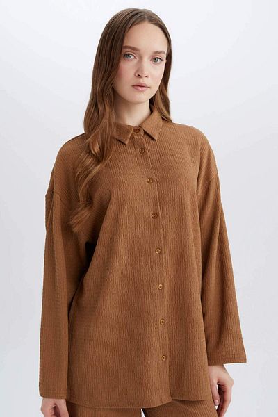 DeFacto Μακρυμάνικο πουκάμισο Relax Fit Polo Neck Twist D7520AX25SP