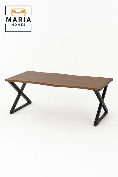 MARIA HOMES Brown Center Table with Live Edge Top and Black Metal Legs-size 120*60*45cm