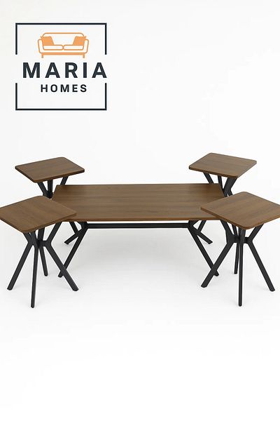 MARIA HOMES Folding Coffee Table Set with Walnut Finish & Metal Base