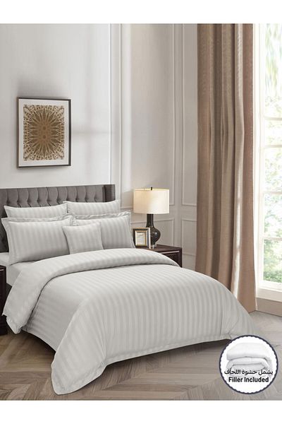 Donetella Comforter Set King Size, 8-Pcs, 260x240 cm, Striped Bedding Set, All Season, Microfiber