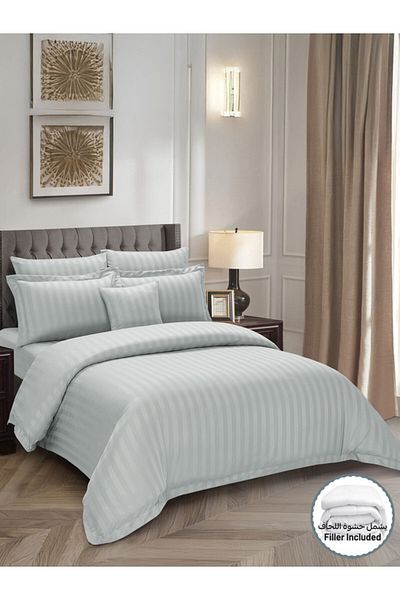 Donetella Comforter Set King Size, 8-Pcs, 260x240 cm, Striped Bedding Set, All Season, Microfiber