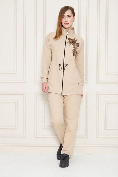 Modestia Women's Cotton Adjustable Waist Full Zip Tunic Tracksuit Set