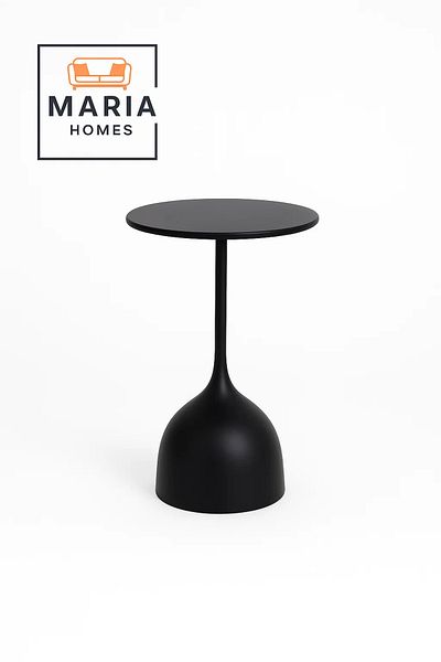 MARIA HOMES Black Pedestal Side Table with Rounded Bell-Shaped Base