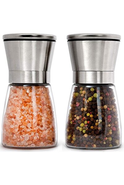 OEM Set de 2 râșnițe de sare/piper, oțel inoxidabil/sticlă, 13,5x6,5 cm, transparente