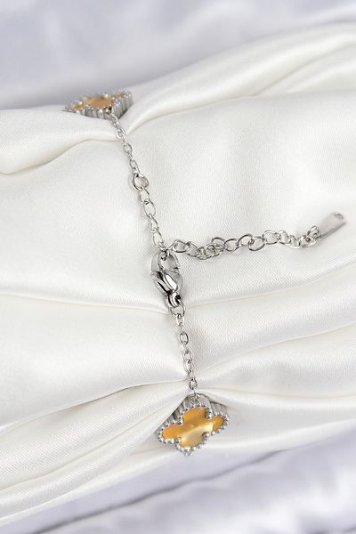 norsary 316L Steel Pearlescent Amber Yellow Silver Color Clover Women's Bracelet