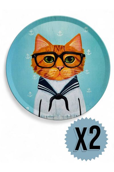 GALATA GIFT Coasters, Round Coasters, 2 Pieces Cat Coffee Coasters-Cat Coasters 9cm