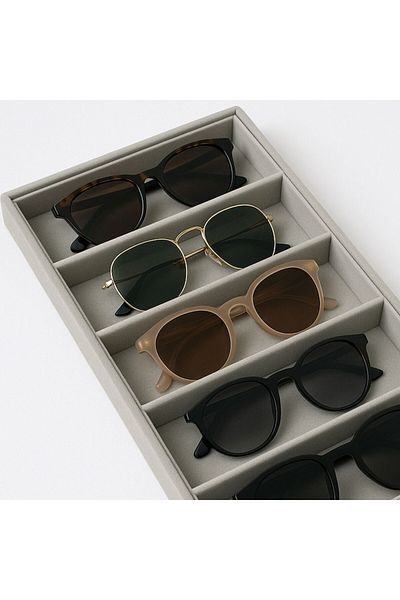 OEM Suport organizator gri din piele întoarsă cu 6 compartimente pentru ochelari 38x18,5x4,2 cm