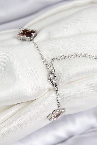 norsary 316L Steel Pearlescent Brown Silver Color Clover Women's Bracelet