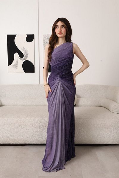 4YOU Purple gradient one-shoulder evening dress with shiny stones