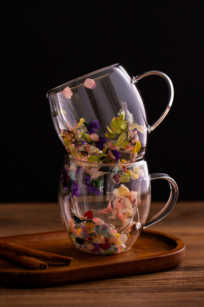 Porsima 2090 Leafy Double Wall Glass Mug Tea Coffee Cup Heat Insulated Glass Cup with Handle 250ml