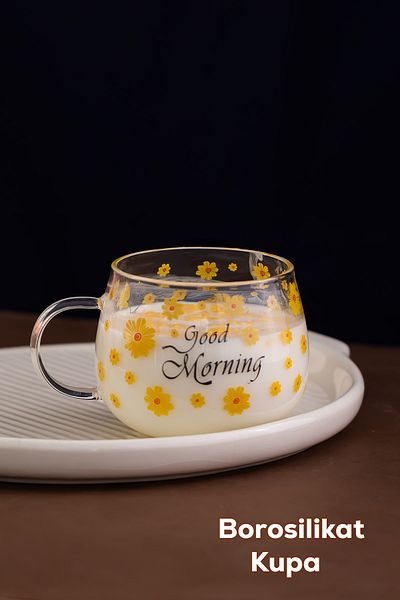 Porsima 2089 Borosilicate Heat Fire Resistant Glass Tea Cup with Handle Coffee Cup Mug Yellow 400 ml