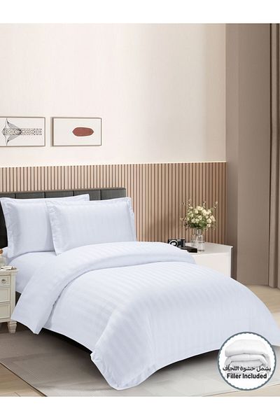 Donetella Comforter Set Single Size, 5-Pcs, 170x230 cm, Striped Bedding Set, All Season, Microfiber