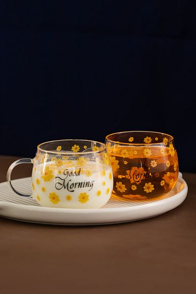 Porsima 2089 Borosilicate Heat Fire Resistant Glass Tea Cup with Handle Coffee Cup Mug Yellow 400 ml