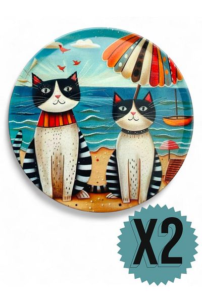 GALATA GIFT Coasters, Round Coasters, 2 Pieces Cat Coffee Coasters-Cat Coasters 9cm