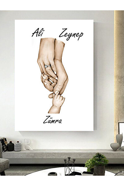 ESLEM KİŞİYE ÖZEL 3 KİŞİLİK KANVAS AİLE TABLOSU