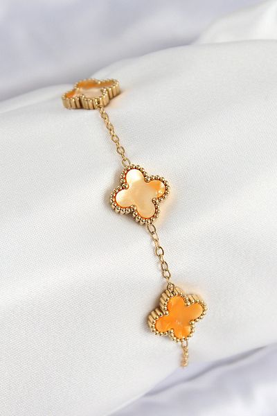 norsary 316L Steel Pearlescent Orange Gold Color Clover Women's Bracelet