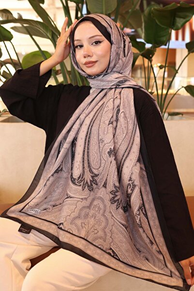 benguen Βαμβακερό σάλι με έθνικ σχέδιο Μαύρο-Μπεζ İpk100