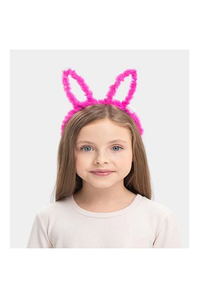 SepetBudur Led Lighted Plush Fluffy Rabbit Ear Rabbit Crown Candy Pink 17X23 cm