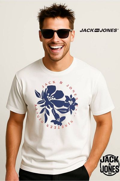 Jack & Jones Мъжка тениска с лого J&J JJDOWN, бяла, A2222