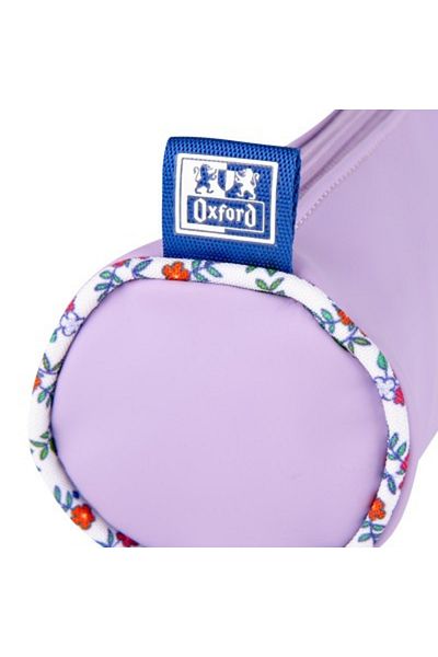 Oxford Penar cu model floral pastel, etui rotund, culoare liliac, material textil, dimensiuni 22x7,5x7,5cm