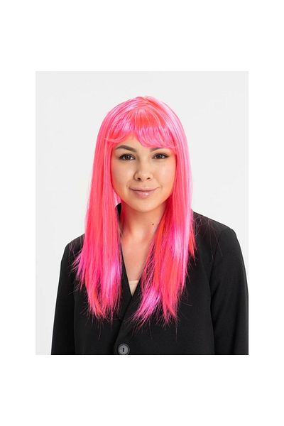 SepetBudur Candy Pink Dark Pink Color Long Straight Party Wig