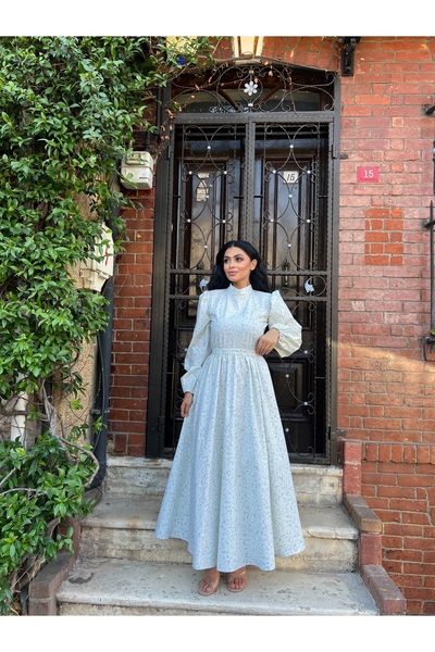 KÜÇÜĞÜM BUTİK Hijab Water Green Daisy Poplin Flared Dress