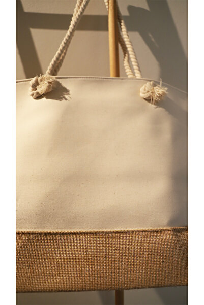 AQUATOLIA Jute Canvas Bag - Zippered - 50*35 cm - Beach Bag