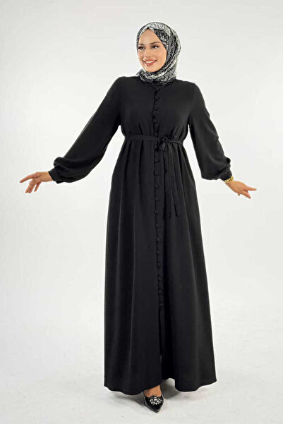 Bym Fashion Birit Detailed Buttoned Ferace 6043 Black