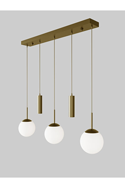 avizade NARA Eskitme Metal Gövdeli 5'li Modern Sıralı Sarkıt Avize- 2 Spot Led 3 Beyaz Cam Küre Avize