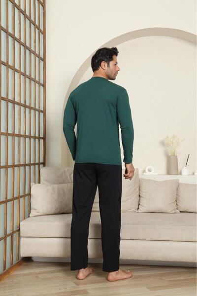 LİLA İÇ GİYİM Men's Cotton Long Sleeve Khaki Pajamas Set