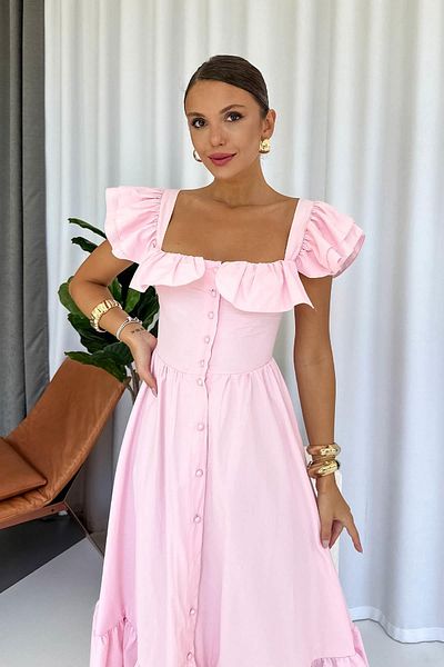 Mine Tan Butik Rochie lungă cu guler pătrat cu detaliu de volan - roz