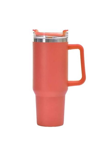 Flo Cană termos din plastic, pentru băuturi calde și reci, cu mâner, 9,9x9,9x27 cm, portocalie