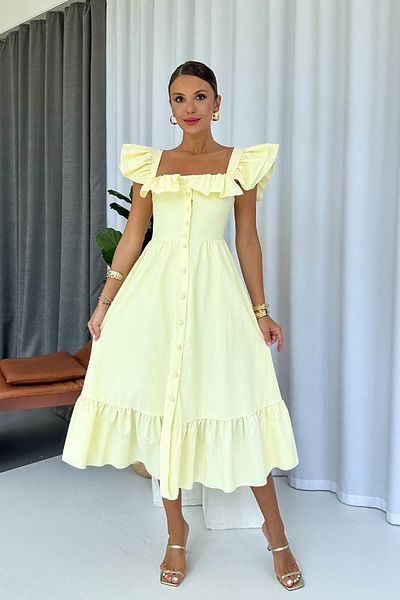 Mine Tan Butik Rochie lungă cu guler pătrat cu detaliu de volan - Galben