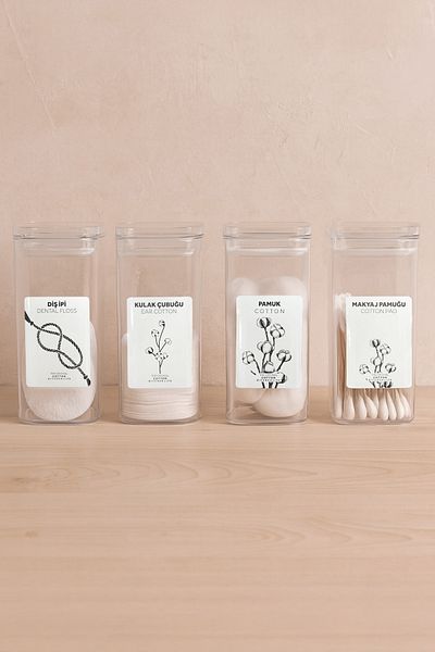 Kitchen Life 4-Piece Acrylic Lid Glass Dental Floss Makeup Cotton Ear Swab Cotton Organizer - Storage Box