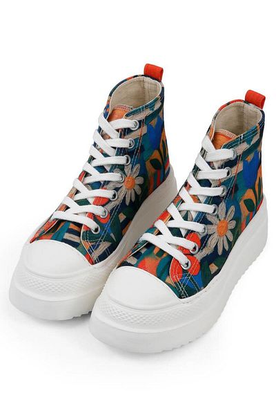 Dogo Women's Vegan Multicolor Thick Sole High Sneakers - Blossom Hug Design