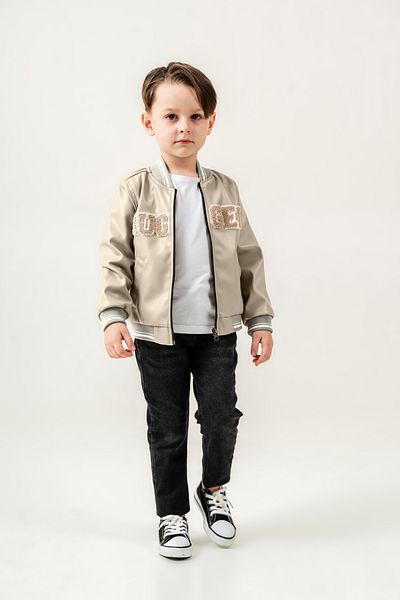 Titimixkids Jachetă de piele pentru băiat, cu fermoar, brodat, cu guler cu nervuri
