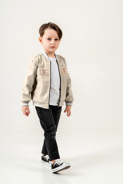 Titimixkids Jachetă de piele pentru băiat, cu fermoar, brodat, cu guler cu nervuri